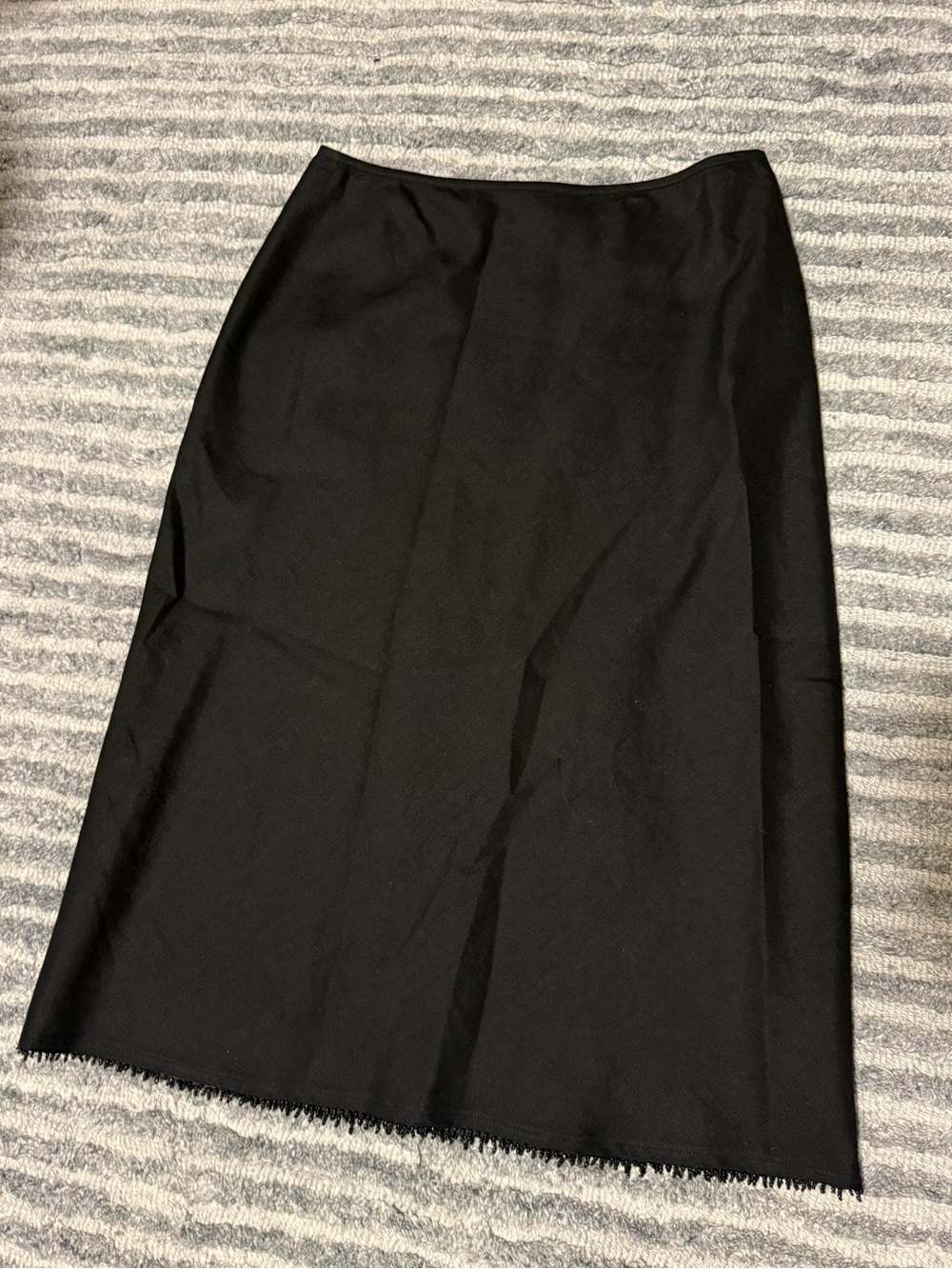 Classic Black Midi Skirt with Beaded Fringe Hem
